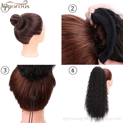Vigorous Long Drawstring Ponytail Extension Synthetic 22" Kinky Straight Bun Ponytail Clip on Hair Extensions Ponytail for Women
